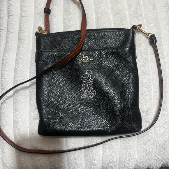Coach Handbags - Coach x Disney Mickey Black Leather Crossbody Bag with Brown Strap